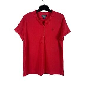 Polo Jeans Co Ralph Lauren XL Coral Ruffle Polo Shirt Cotton Short Sleeve
